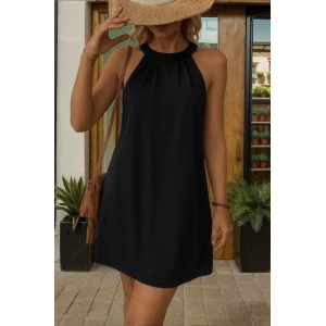 MDB Kadın Daire Yakalı Omuzlardan Açık Sırt Dantel Detaylı Janjan Krep Elbise