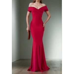 MDB Kadın Dalgıç Kumaş Kayık Yaka Ve Dekolte Detaylı Elbise