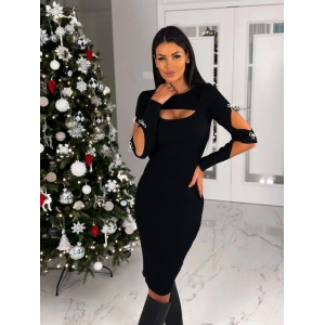 MDB Kadın Dekolte Detaylı cuba Dalgıç Kumaş Taş Aksesuarli Elbise