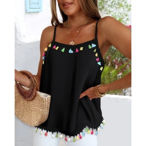 MDB Kadın Ip Askılı Püskül Detaylı Sandy Bluz