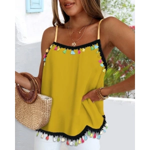 MDB Kadın Ip Askılı Püskül Detaylı Sandy Bluz