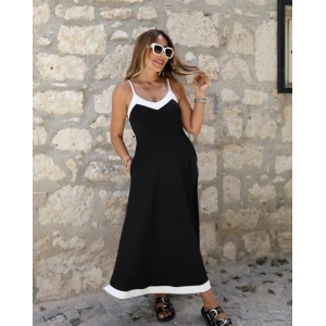 MDB Kadın Ip Askılı V Yakalı çift Renkli Janjan Krep Elbise