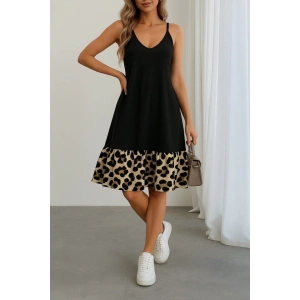 MDB Kadın Ip Detaylı Kısa Elbise Askılı Yuvarlak Yakalı Viskon Etek Süprem Elbise