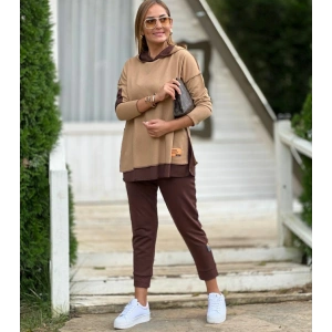 MDB Kadın Kahve Kapşonlu Etek Ucu Detay Arma Ters Dikiş Gorunumlu Ikili Takım