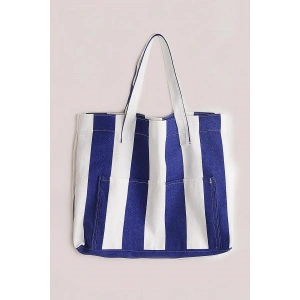 Kadın Kanvas 2 Cepli Günlük Renkli Plaj Omuz Çantası Mavi