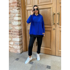 MDB Kadın Kapşonlu Etek Ucu Detay Armalı Ters Dikiş Gorunumlu Ikili Takım