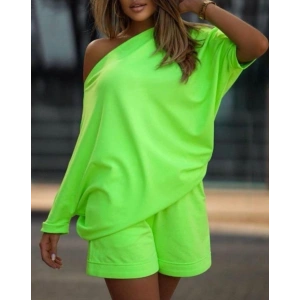 MDB Kadın Kayık Yaka Salaş Iki Iplik Bluz Ve şort Ikili Takım