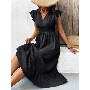 MDB Kadın Kısa Kelebek Kollu Kruvaze Yakalı Beli Lastikli Aerobin Elbise