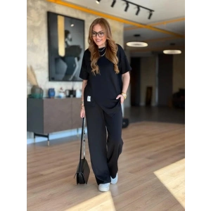 MDB Kadın Kısa Kollu Bisiklet Yaka Asimetrik Viskon Iki Iplik Bluz Ve Pantolon Ikili Takım