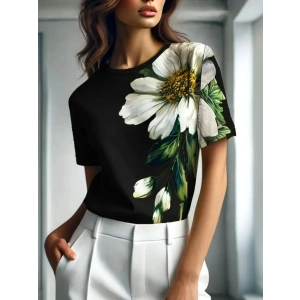 MDB Kadın Kısa Kollu Bisiklet Yaka çiçek Baskılı Süprem Bluz