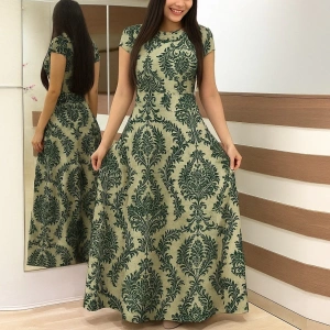 MDB Kadın Kısa Kollu Bisiklet Yaka Puantiyeli Maksi örme Krep Elbise