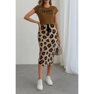 MDB Kadın Kısa Kollu Bisiklet Yaka Viskon Bluz Desenli Dalgıç Etek Ikili Takım