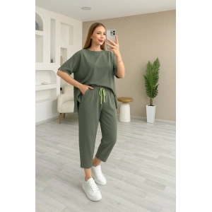 MDB Kadın Kısa Kollu Bisiklet Yaka Viskon Iki Iplik Bluz Ve Pantolon Ikili Takım