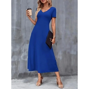 MDB Kadın Kısa Kollu V Yakalı Cepli Viskon Elbise