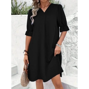 MDB Kadın Kısa Kollu V Yakalı Salaş Janjan Krep Elbise