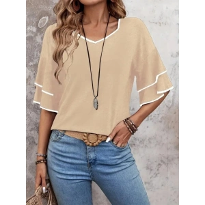 MDB Kadın Kısa Kollu V Yakalı Viskon Bluz