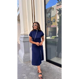 MDB Kadın Kısa Kollu Yakadan Ve Etekten Fermuarlı Midi Viskon Iki Iplik Elbise