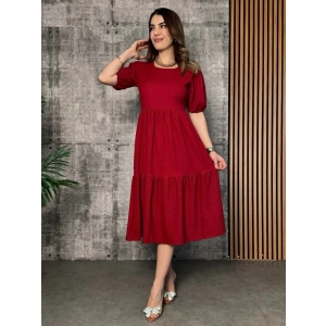 MDB Kadın Kısa Kollu Yakası Açık Katlı Bürümcük Balon Elbise