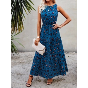 MDB Kadın Kolsuz Bisiklet Yaka Beli Lastikli Desenli Süprem Elbise