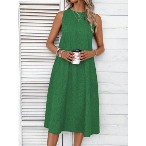 MDB Kadın Kolsuz Bisiklet Yaka Cepli Midi Keten Elbise