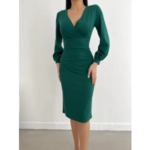 MDB Kadın Kruvaze Yaka Balon Kol idi Boy Elbise