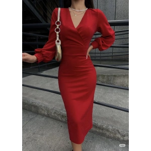 MDB Kadın Kruvaze Yaka Balon Kol imli Krep Kumaş idi Boy Elbise