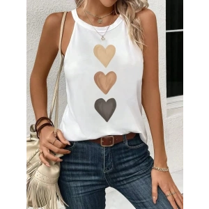 MDB Kadın Omuzlardan Açık Boyundan Askılı Kalp Baskılı Viskon Bluz