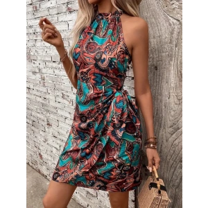 MDB Kadın Omuzlardan Açık Yarı Balıkçı Yaka Yandan çapraz Bağlama Detaylı Süprem Kısa Elbise