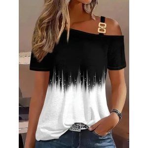 MDB Kadın Tek Omuzdan Açık Askı Detaylı Desenli Süprem Bluz