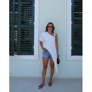 MDB Kadın Tek Omuzu Açık Askılı Asimetrik Kesim Detaylı Bluz