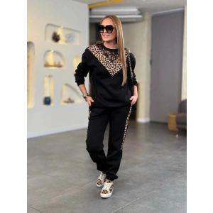 MDB Kadın üç Iplik Kumaş Leopar Desenli Dantel Detaylı Ikili Takım