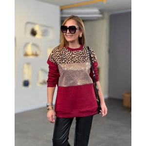 MDB Kadın üç Iplik şardonlu Kumaş eopar Desenli Bluz