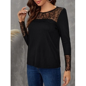 MDB Kadın Uzun Kollu Bisiklet Yaka Dantel Detaylı Burgu Bluz