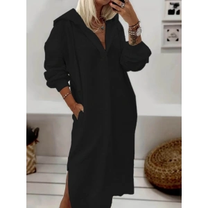 MDB Kadın Uzun Kollu Kapüşonlu Yakası Açık Modal Elbise