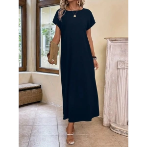 MDB Kadın Uzun Kollu Yakası Açık Viskon Elbise