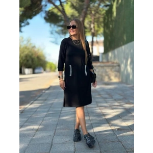 MDB Kadın Viskon Pamuklu Kumaş Kol File , şerit Ve Cep Detaylı Elbise