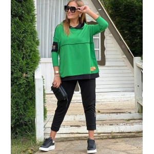 MDB Kadın Yeşil Kapşonlu Etek Ucu Detay Arma Ters Dikiş Gorunumlu Ikili Takım