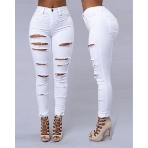 MDB Kadın Yüksek Bel Lazer Yırtık Desenli Kot Pantolon