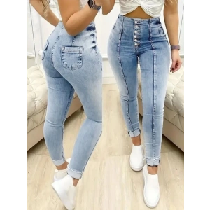 MDB Kadın Yüksek Bel önden Düğmeli Jean Pantolon