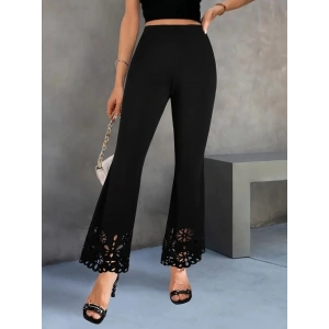 MDB Kadın Yüksek Bel Paçaya Doğru Genişleyen Lazer çiçek Kesim Detaylı Ithal Krep Pantolon