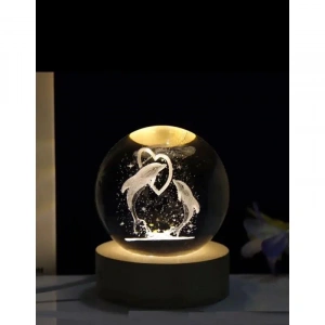 Kalp İçindeki Yunus Balıkları Renk Değiştiren Işıklı Cam Küre 8cm