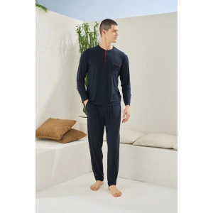 MDB Kocabey 9220 Erkek Midi Yaka Uzun Kol Pijama Takım