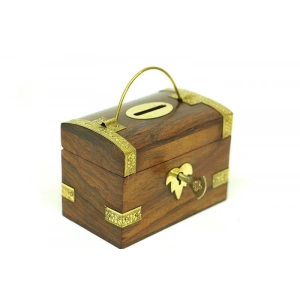 Kumbara Kilitli Ahşap Kutu Kumbara Hediyelik