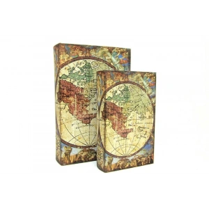 Kutu Kitap Harita 2li Set Kitap Kutusu Dekoratif Hediyelik