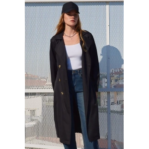 MDB 5853 Kruvaze Yaka Trençkot  Siyah