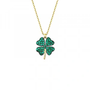 MDB 925 Ayar Gümüş Gold Dört Yapraklı Yonca Kadın Gümüş Kolye