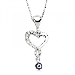 MDB 925 Ayar Gümüş Nazarlı Kalp Kadın Gümüş Kolye