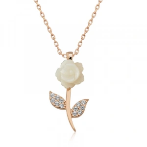 MDB 925 Ayar Gümüş Rose Beyaz Gül Kadın Gümüş Kolye