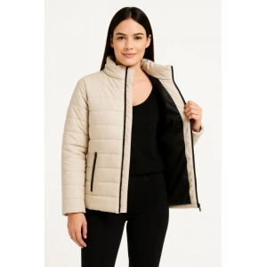 MDB Bomber ont Ceket – u İtici Kumaş, Kapitone Astarlı, Fermuarlı, Kışlık  Bej