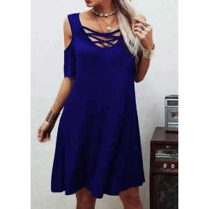 MDB Dekolteli Bağcık Detay Viskon Kumaş Elbise